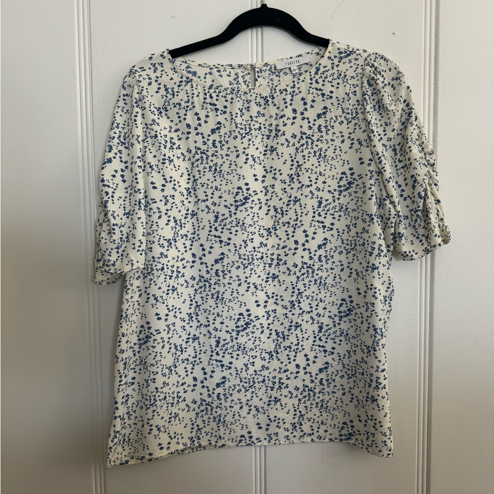 Fun2Fun Blouse, Cream and Blue, Size Large